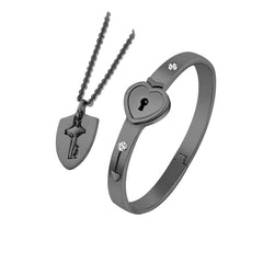 2Pcs/Set Couple Jewelry Sets Love Heart Lock Bracelet Key Pendant Titanuim Steel Necklace Jewelry